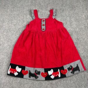 Rare Editions Jumper Girls 6X Red Corduroy Scottie Dog Heart Valentine Dress